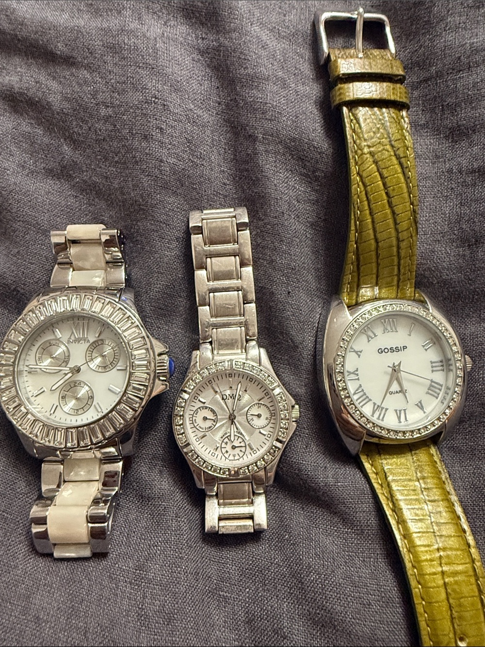 Gossip Silver Case Watch with Olive Green Leather Strap